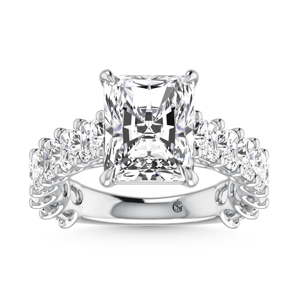14K White Gold Diamond 9 5/8 Ct.Tw. Radiant Shape Engagement Ring (IGI Certified Center 5ct)