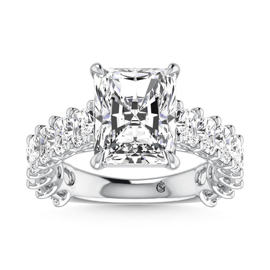 14K White Gold Diamond 9 5/8 Ct.Tw. Radiant Shape Engagement Ring (IGI Certified Center 5ct)