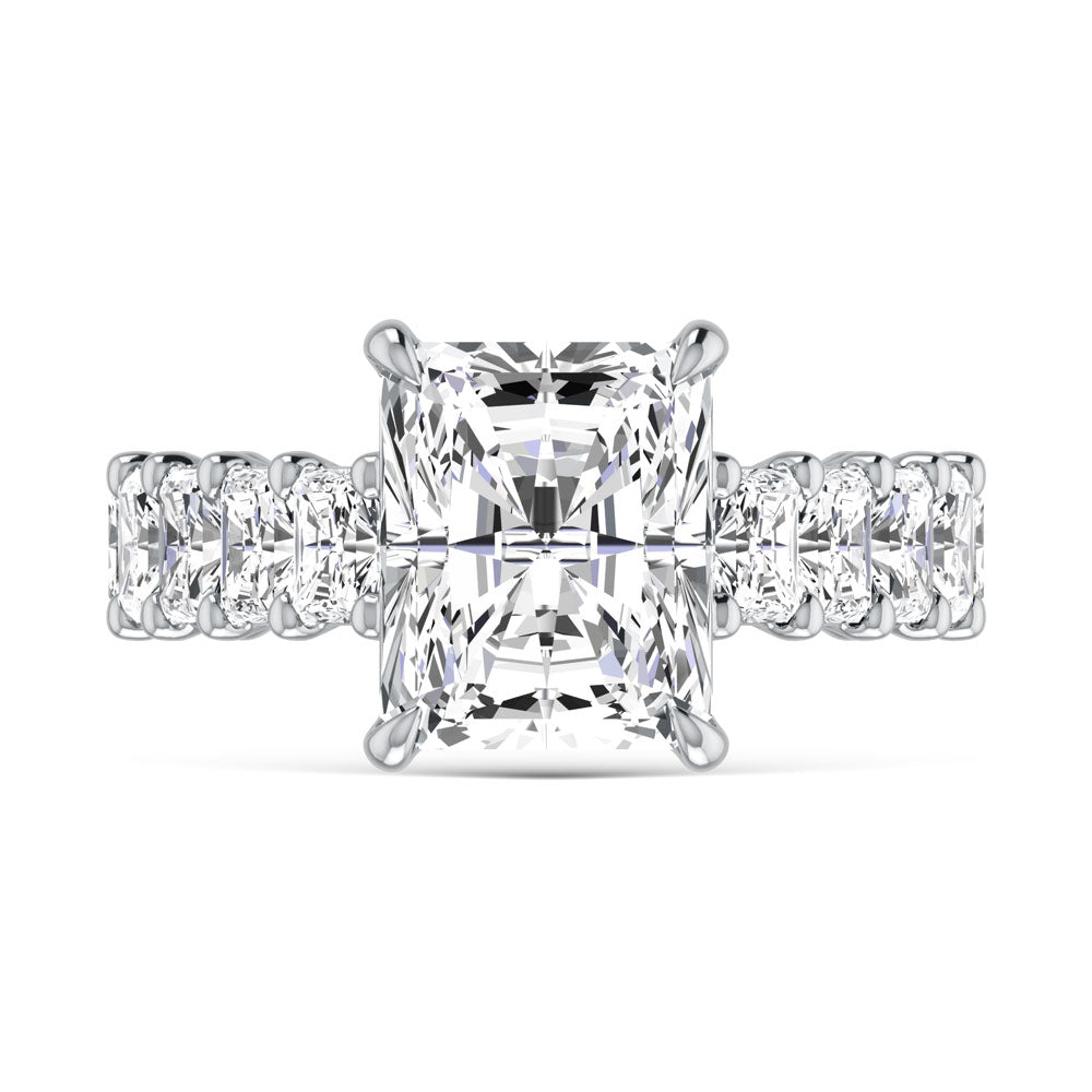 14K White Gold Diamond 9 5/8 Ct.Tw. Radiant Shape Engagement Ring (IGI Certified Center 5ct)