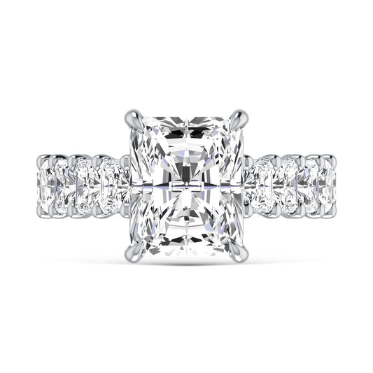 14K White Gold Diamond 9 5/8 Ct.Tw. Radiant Shape Engagement Ring (IGI Certified Center 5ct)