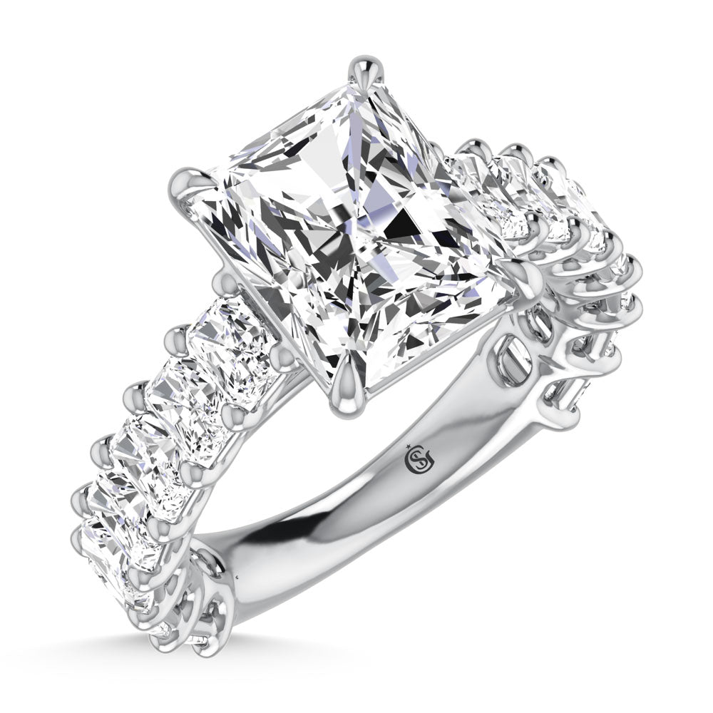 14K White Gold Diamond 9 5/8 Ct.Tw. Radiant Shape Engagement Ring (IGI Certified Center 5ct)