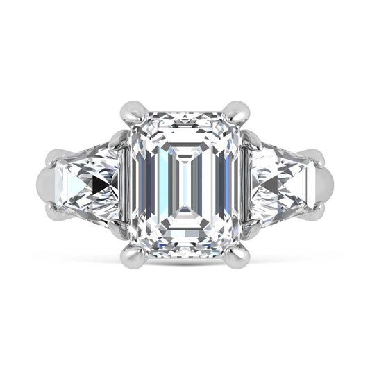 14K White Gold Lab Grown Diamond 5 5/8 Ct.Tw. Emerald Shape Three Stone Engagement Ring