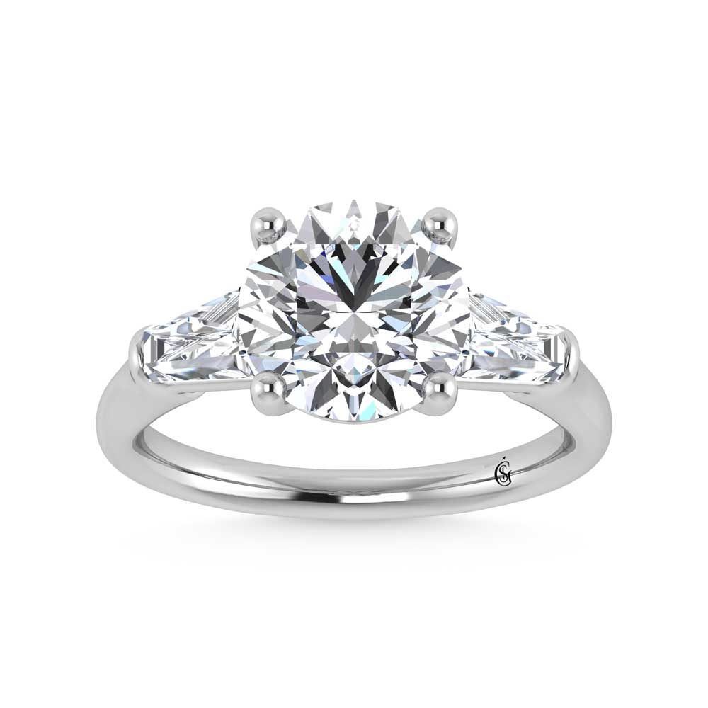 14K White Gold Lab Grown Diamond  4 Ct.Tw. Round Shape Three Stone Engagement Ring