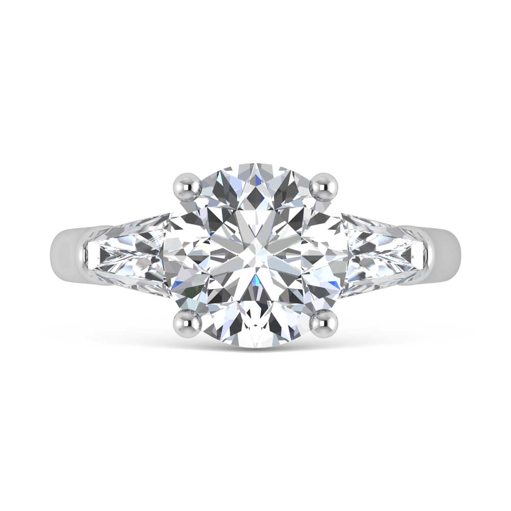 14K White Gold Lab Grown Diamond  4 Ct.Tw. Round Shape Three Stone Engagement Ring