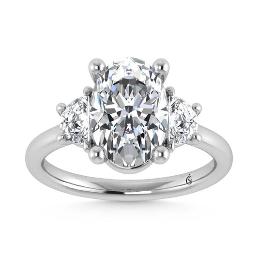 14K White Gold Lab Grown Diamond 3 3/8 Ct.Tw. Oval Shape Three Stone Engagement Ring
