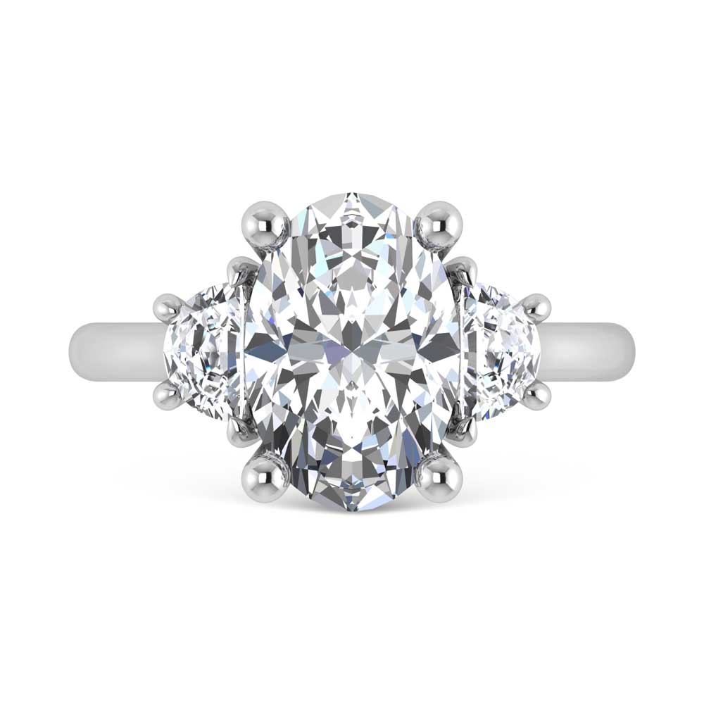 14K White Gold Lab Grown Diamond 3 3/8 Ct.Tw. Oval Shape Three Stone Engagement Ring