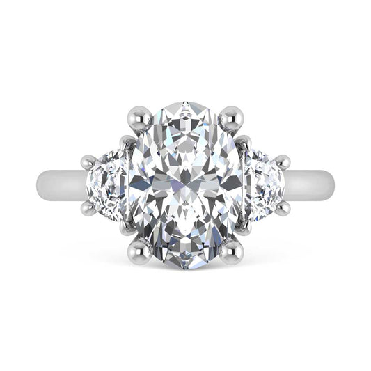 14K White Gold Lab Grown Diamond 3 3/8 Ct.Tw. Oval Shape Three Stone Engagement Ring