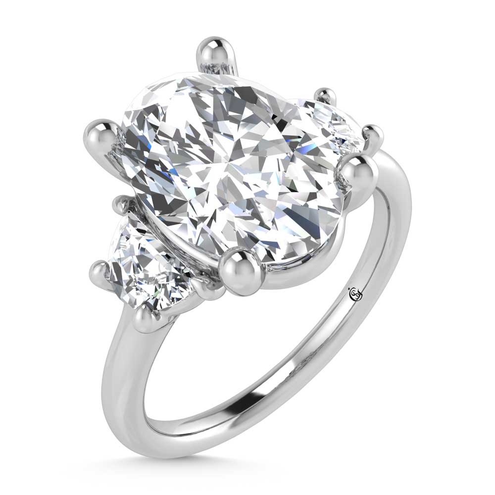 14K White Gold Lab Grown Diamond 3 3/8 Ct.Tw. Oval Shape Three Stone Engagement Ring