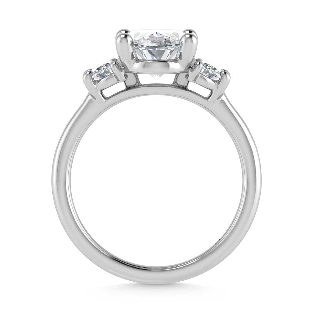 14K White Gold Lab Grown Diamond 3 3/8 Ct.Tw. Oval Shape Three Stone Engagement Ring