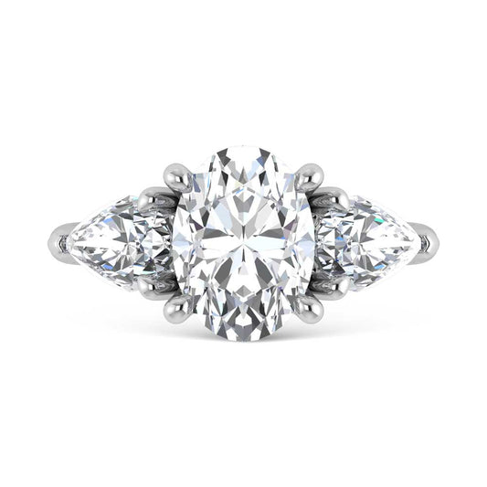 14K White Gold Lab Grown Diamond 4 1/2 Ct.Tw. Oval Shape Three Stone Engagement Ring