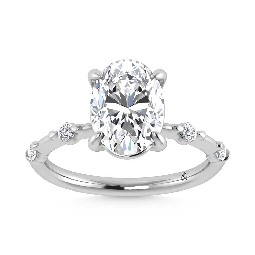 14K White Gold Lab Grown Diamond 3 1/6 Ct.Tw. Oval Shape Engagement Ring (IGI Certified Center 3ct)