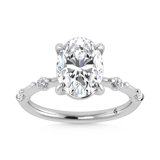 14K White Gold Lab Grown Diamond 3 1/6 Ct.Tw. Oval Shape Engagement Ring (IGI Certified Center 3ct)