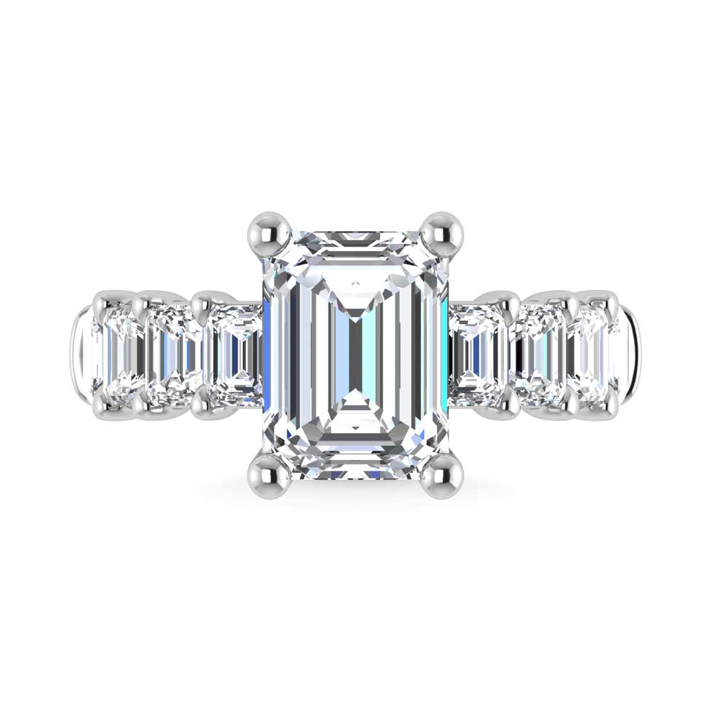 14K White Gold Lab Grown Diamond 5 3/4 Ct.Tw. Emerald Shape Engagement Ring (IGI Certified Center 4ct)