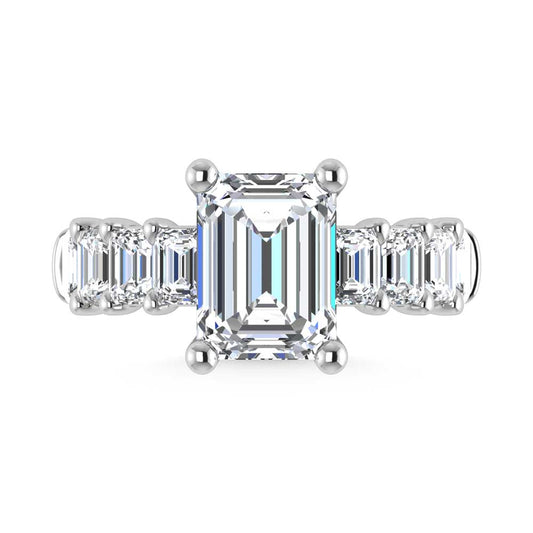 14K White Gold Lab Grown Diamond 5 3/4 Ct.Tw. Emerald Shape Engagement Ring (IGI Certified Center 4ct)