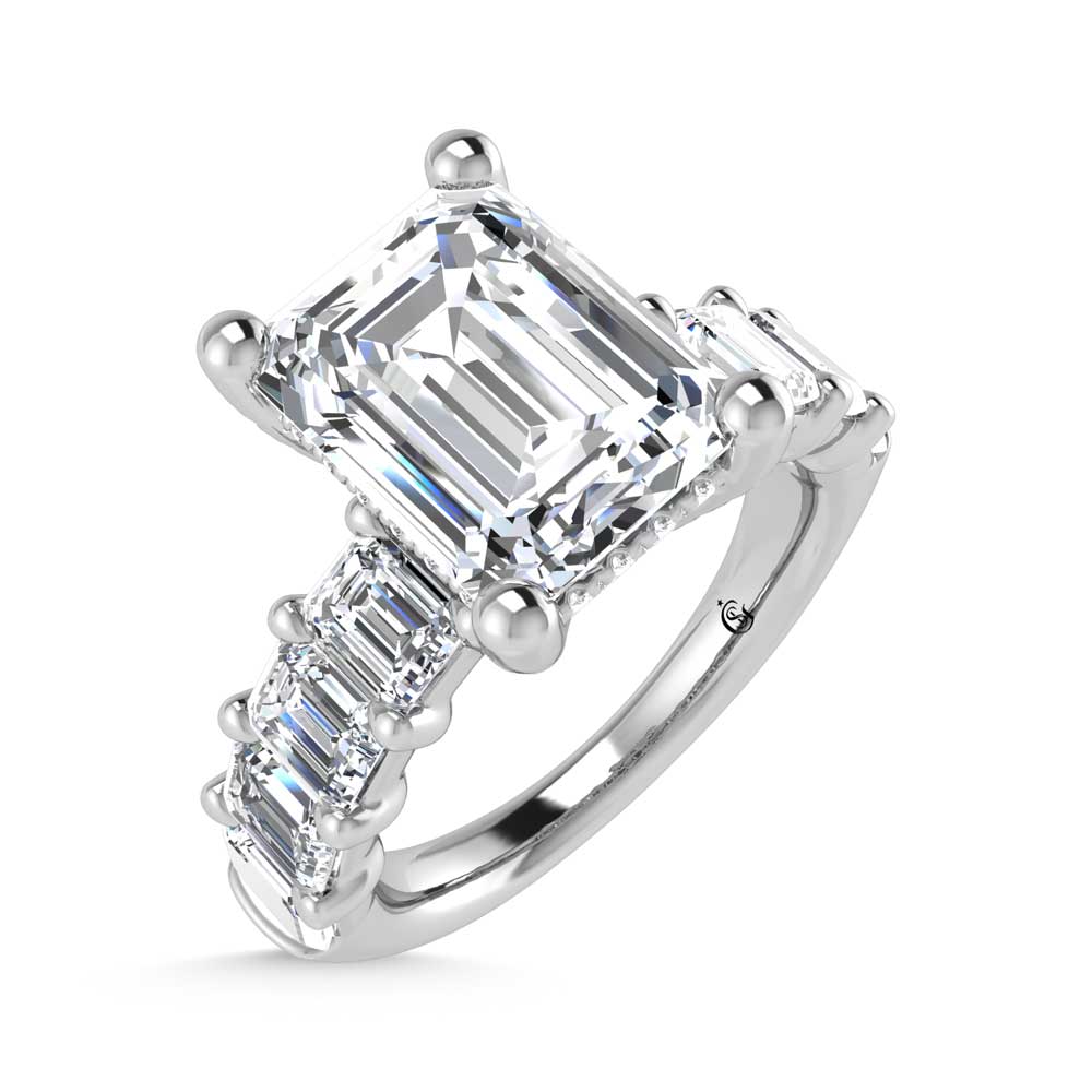 14K White Gold Lab Grown Diamond 5 3/4 Ct.Tw. Emerald Shape Engagement Ring (IGI Certified Center 4ct)