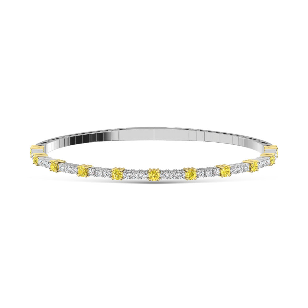 14K White Gold Lab Grown Yellow and White Diamond 1 1/6 Ct.Tw Flexi Bangle
