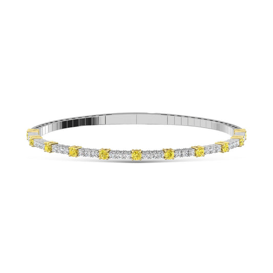 14K White Gold Lab Grown Yellow and White Diamond 1 1/6 Ct.Tw Flexi Bangle