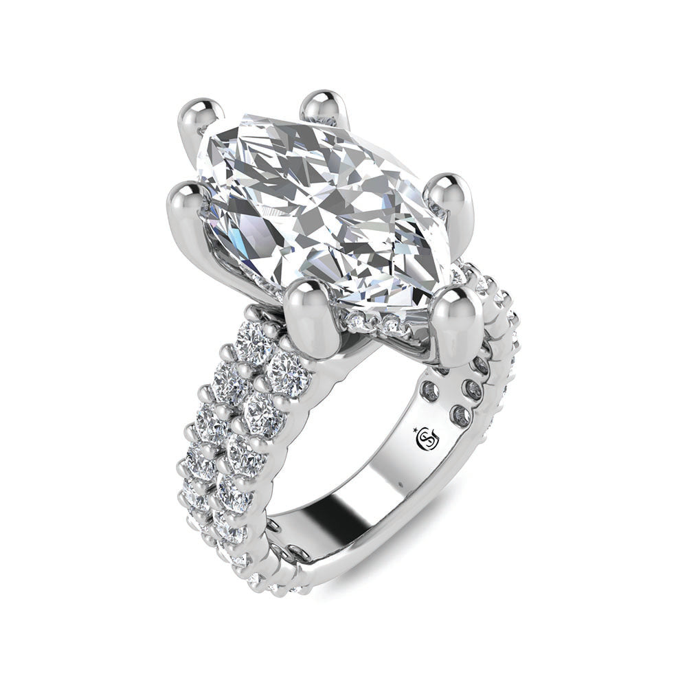 14K White Gold Lab Grown Diamond 5 1/2 Ct.Tw. Double Line Engagement Ring (IGI Certified Center 4ct)