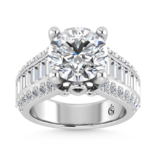 14K White Gold Lab Grown Diamond 6 1/2 Ct.Tw. Double Line Engagement Ring (IGI Certified Center 5ct)