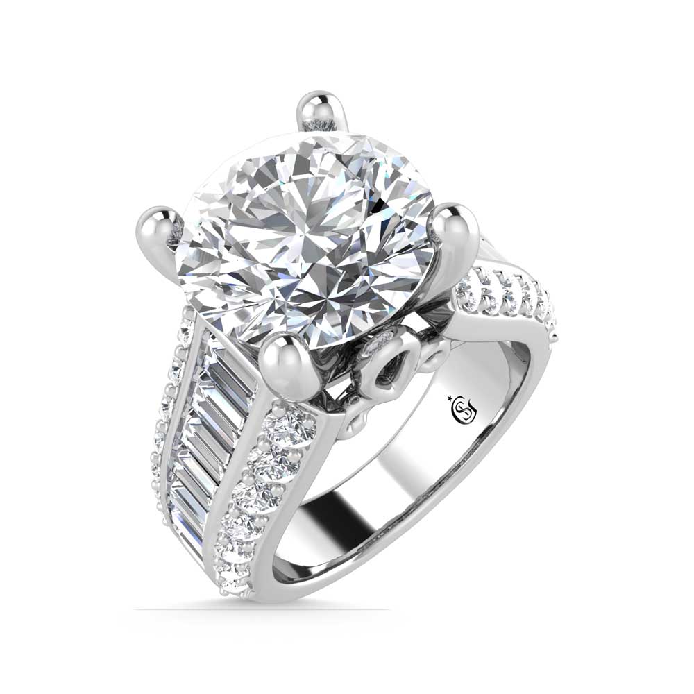 14K White Gold Lab Grown Diamond 6 1/2 Ct.Tw. Double Line Engagement Ring (IGI Certified Center 5ct)
