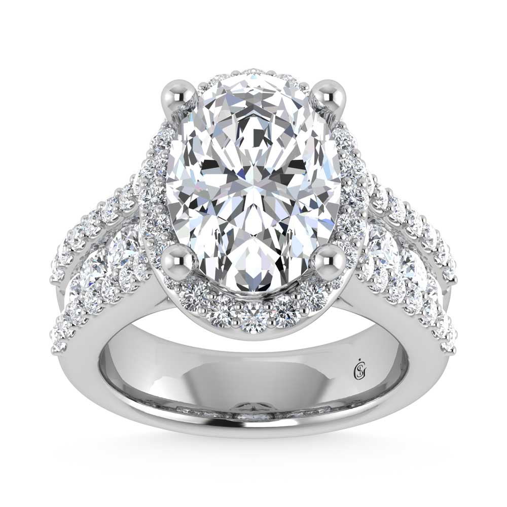 14K White Gold Lab Grown Diamond 6 7/8 Ct.Tw. Round Shank Engagement Ring (IGI Certified Center 5ct)