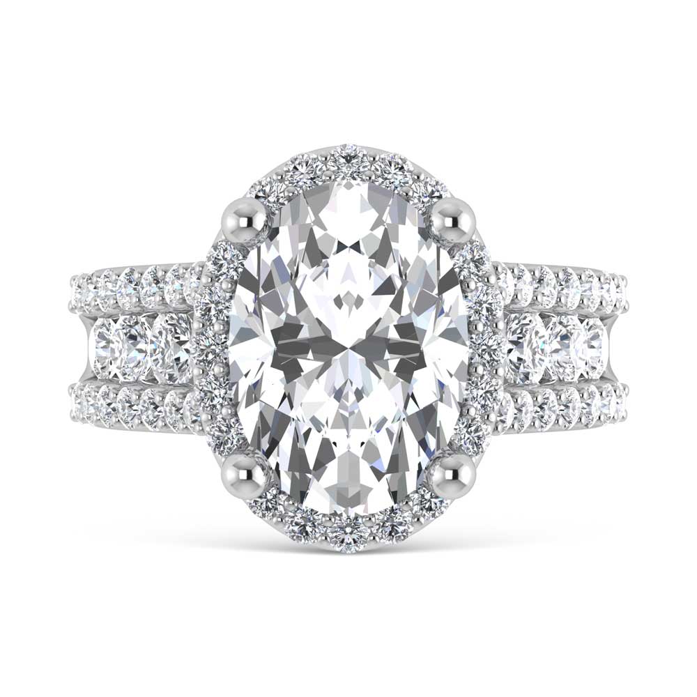 14K White Gold Lab Grown Diamond 6 7/8 Ct.Tw. Round Shank Engagement Ring (IGI Certified Center 5ct)