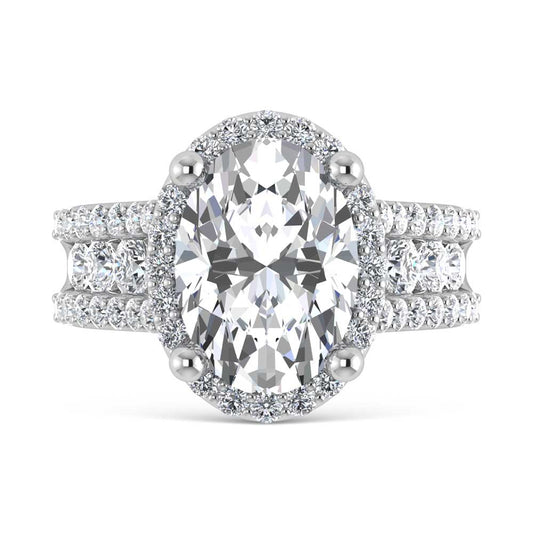 14K White Gold Lab Grown Diamond 6 7/8 Ct.Tw. Round Shank Engagement Ring (IGI Certified Center 5ct)