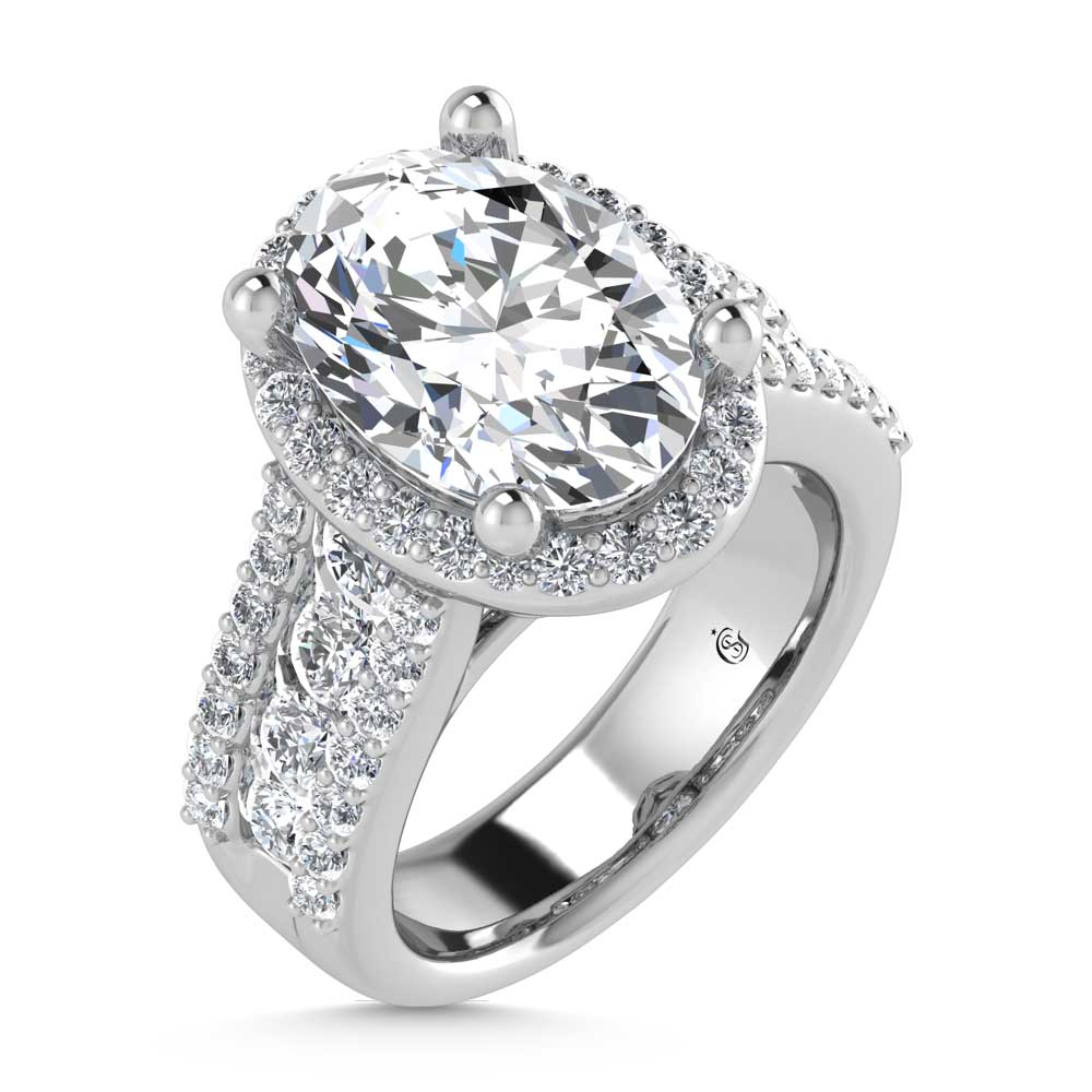 14K White Gold Lab Grown Diamond 6 7/8 Ct.Tw. Round Shank Engagement Ring (IGI Certified Center 5ct)