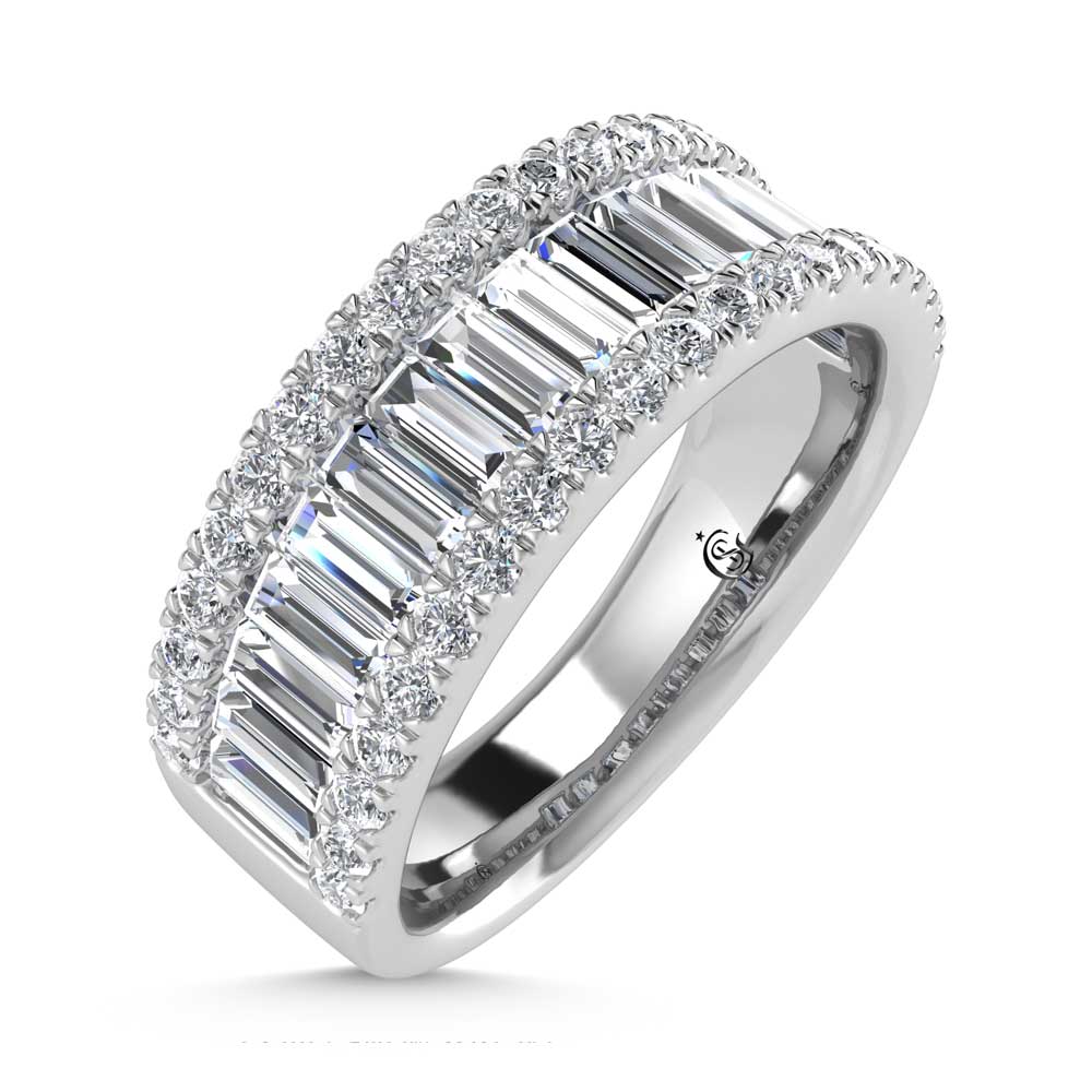 14K White Gold Round & Baguette Lab Grown Diamond 2 Ct.Tw. Wedding Band