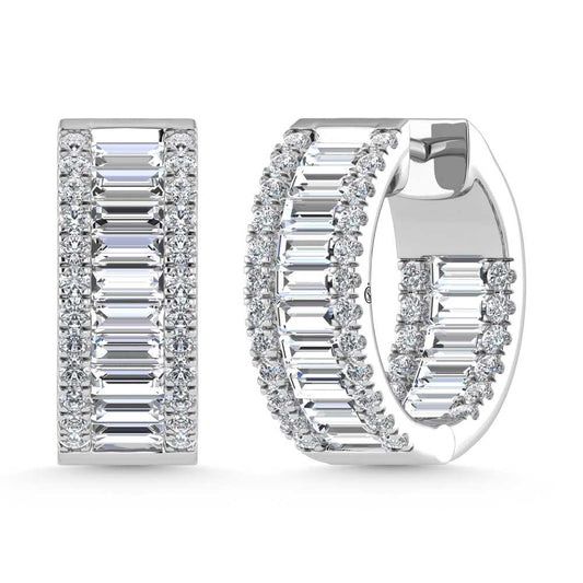 14K White Gold Round & Baguette Lab Grown Diamond 3 Ct.Tw. Hoop Earrings