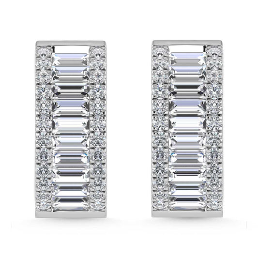 14K White Gold Round & Baguette Lab Grown Diamond 3 Ct.Tw. Hoop Earrings