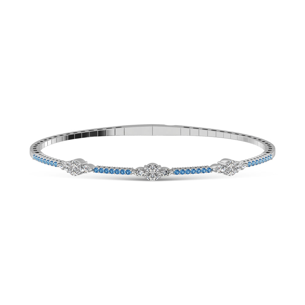 14K White Gold 1 1/10 Ct.Tw. Round Blue and White Marquise Shape Lab Grown Diamond Flexi Bangle