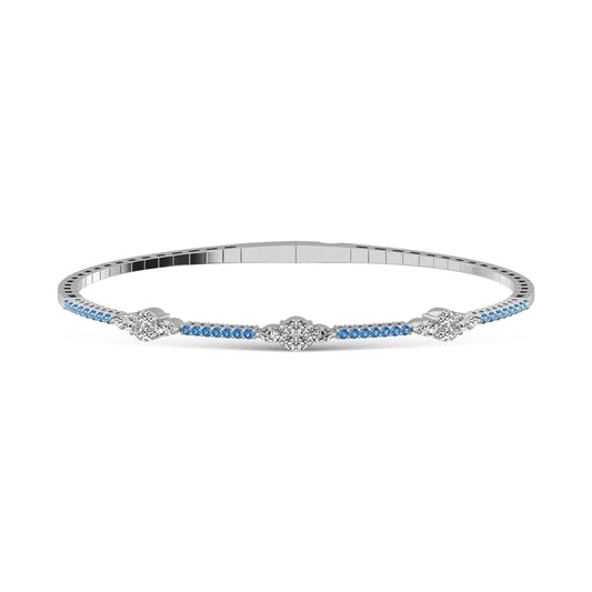 14K White Gold 1 1/10 Ct.Tw. Round Blue and White Marquise Shape Lab Grown Diamond Flexi Bangle