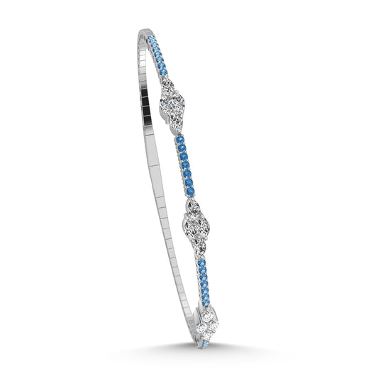 14K White Gold 1 1/10 Ct.Tw. Round Blue and White Marquise Shape Lab Grown Diamond Flexi Bangle