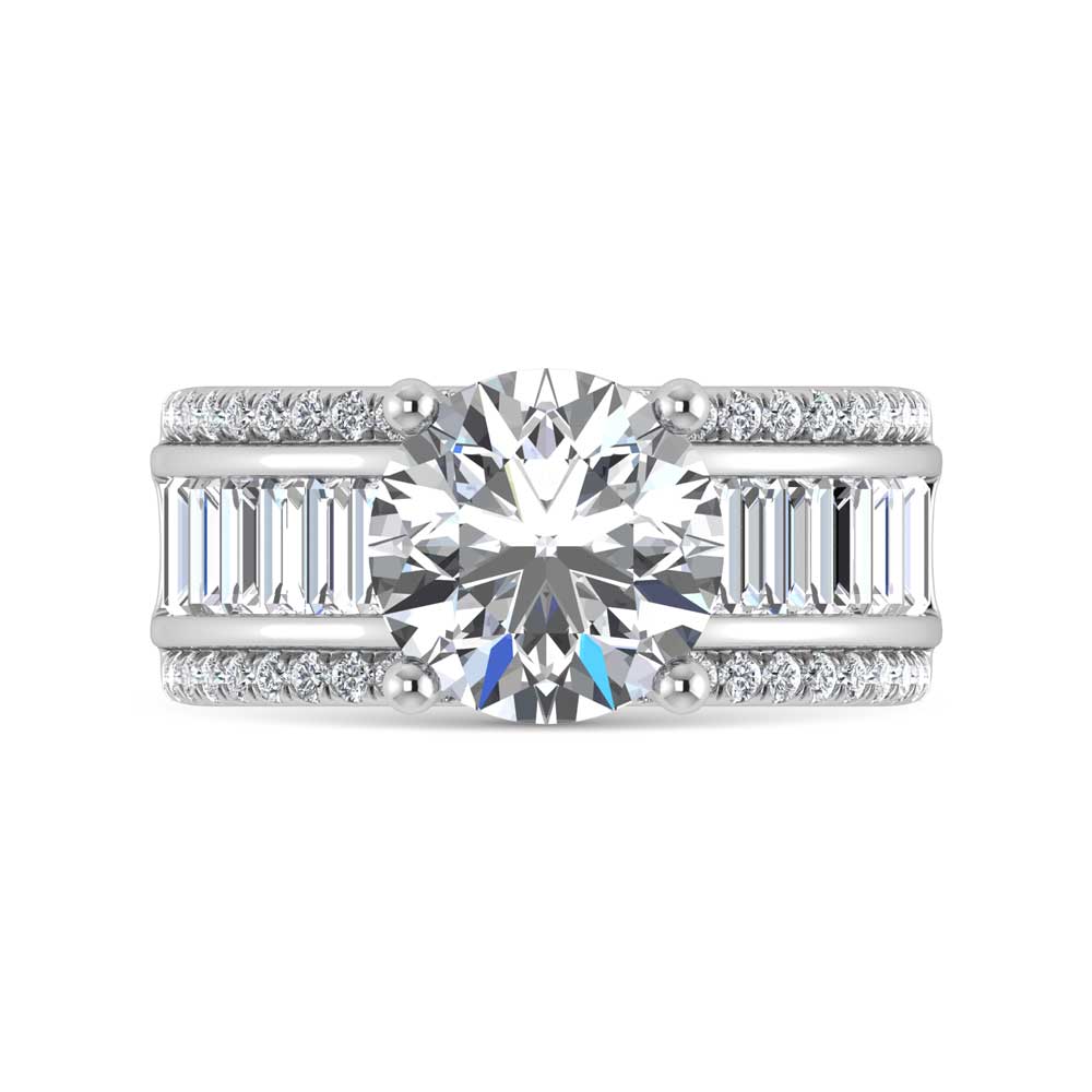 14K White Gold Lab Grown Diamond 4 1/3 Ct.Tw. Round and Baguette Shank Engagement Ring (IGI Certified Center 3ct)