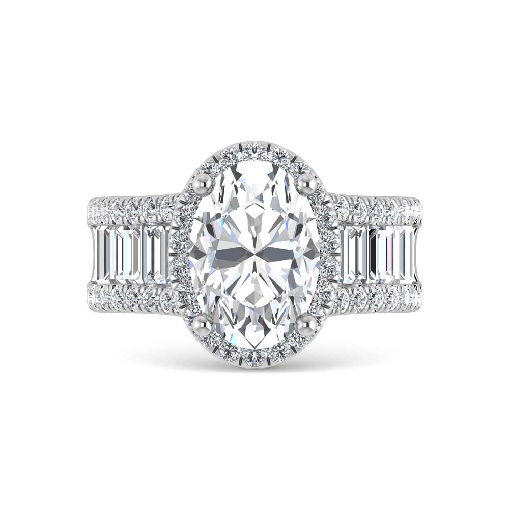 14K White Gold Lab Grown Diamond 4 5/8 Ct.Tw. Round and Baguette Shank Engagement Ring (IGI Certified Center 3ct)