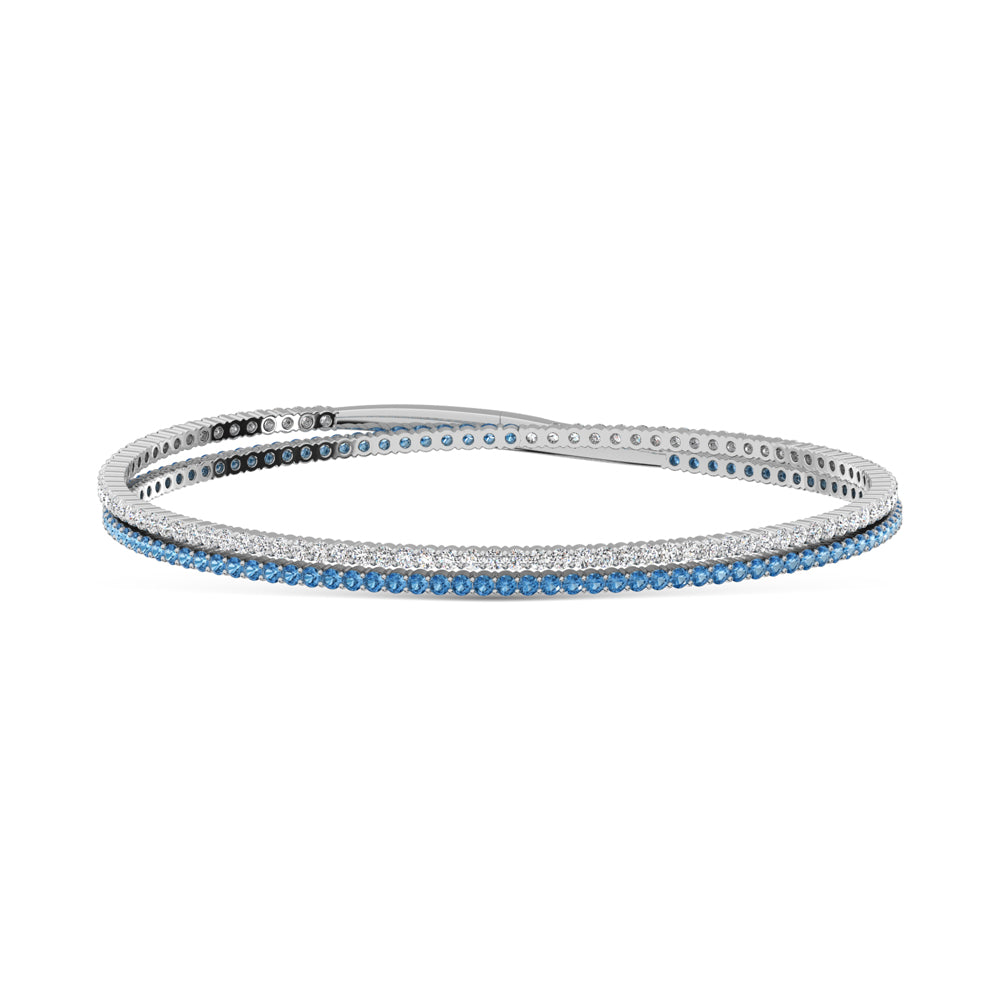 14K White Gold 3 1/2 Ct.Tw. Lab Grown Alternate Blue and White Lab Grown Diamond Flexi Bangle