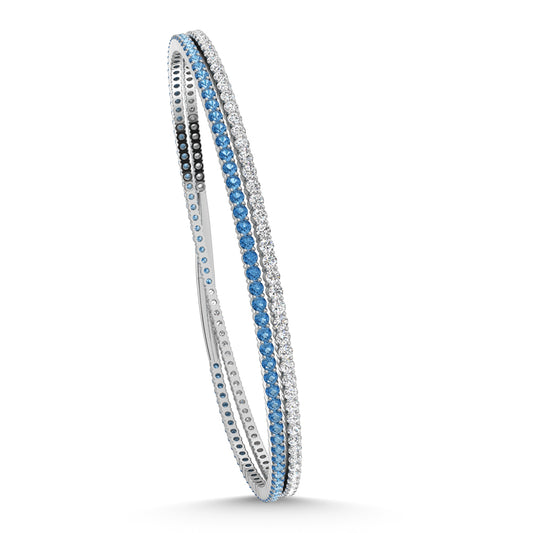 14K White Gold 3 1/2 Ct.Tw. Lab Grown Alternate Blue and White Lab Grown Diamond Flexi Bangle