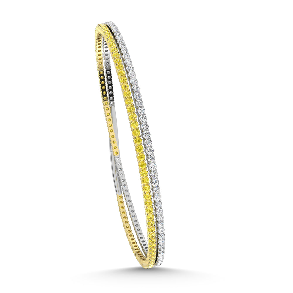 14K White Gold 3 1/2 Ct.Tw. Lab Grown Alternate Yellow and White Diamond Flexi Bangle