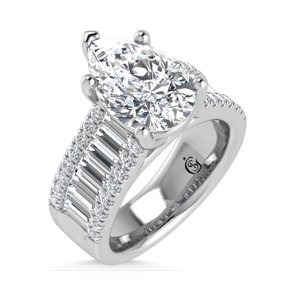 14K White Gold Lab Grown Diamond 4 1/6 Ct.Tw. Engagement Ring (IGI Certified Center 3ct)