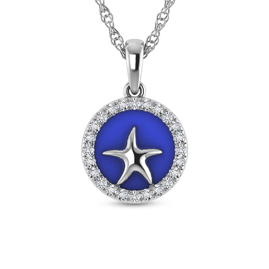Sterling Silver 1/6 Ct.Tw. Lab Grown Diamond Sea Of Life Star Fish Pendant
