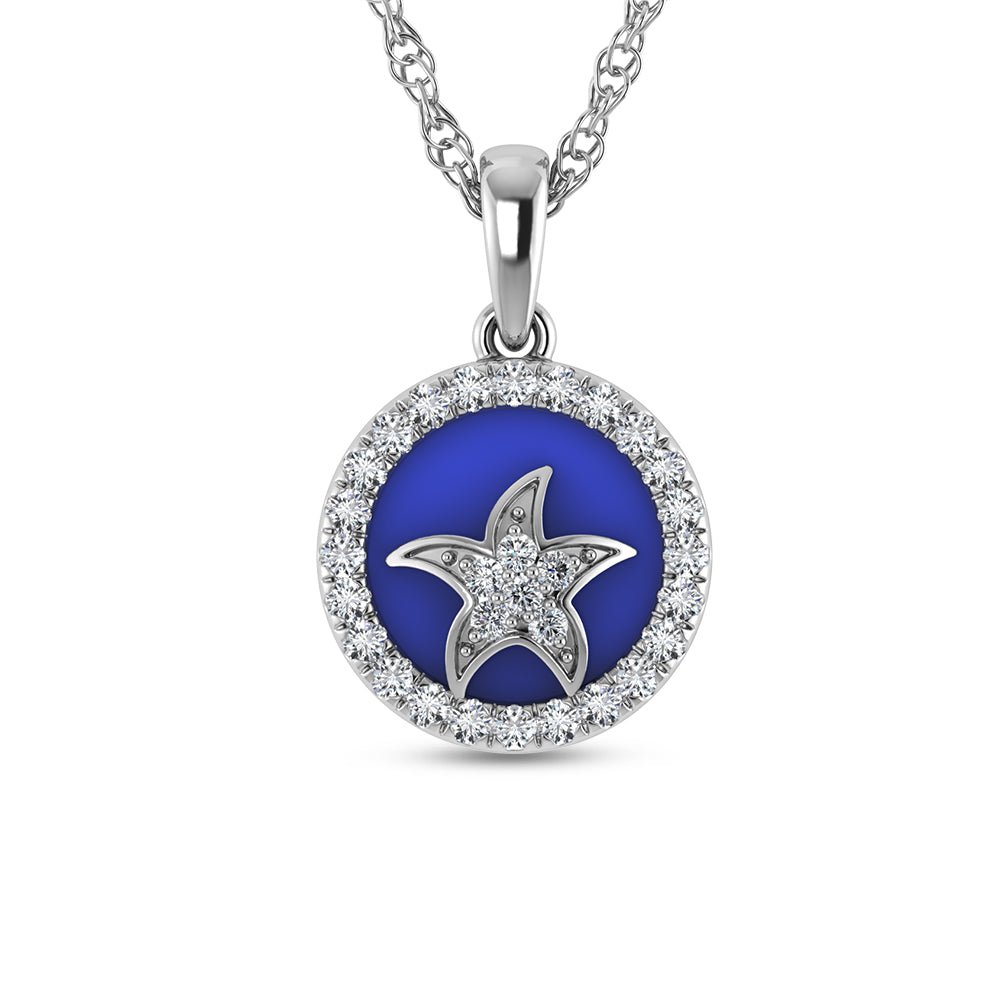 Sterling Silver 1/6 Ct.Tw. Lab Grown Diamond Sea Of Life Star Fish Pendant
