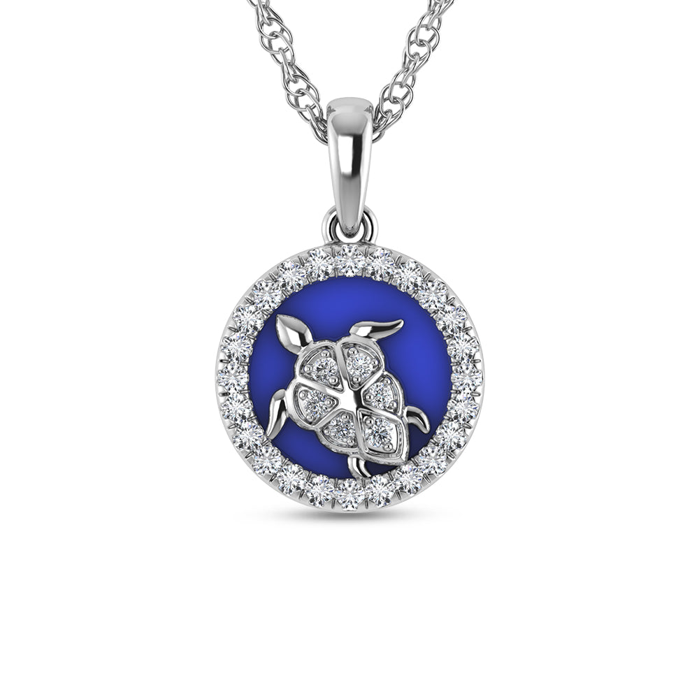 Sterling Silver 1/6 Ct.Tw. Lab Grown Diamond Sea Of Life Turtle Pendant