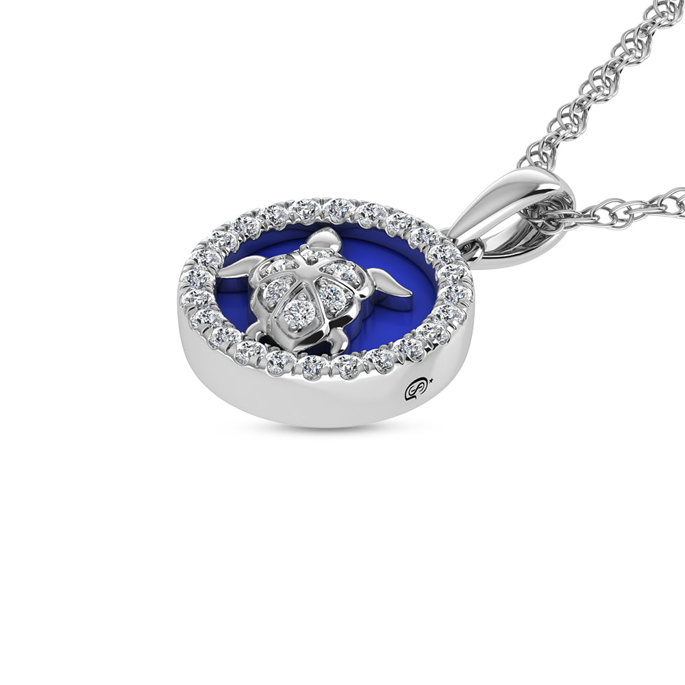 Sterling Silver 1/6 Ct.Tw. Lab Grown Diamond Sea Of Life Turtle Pendant