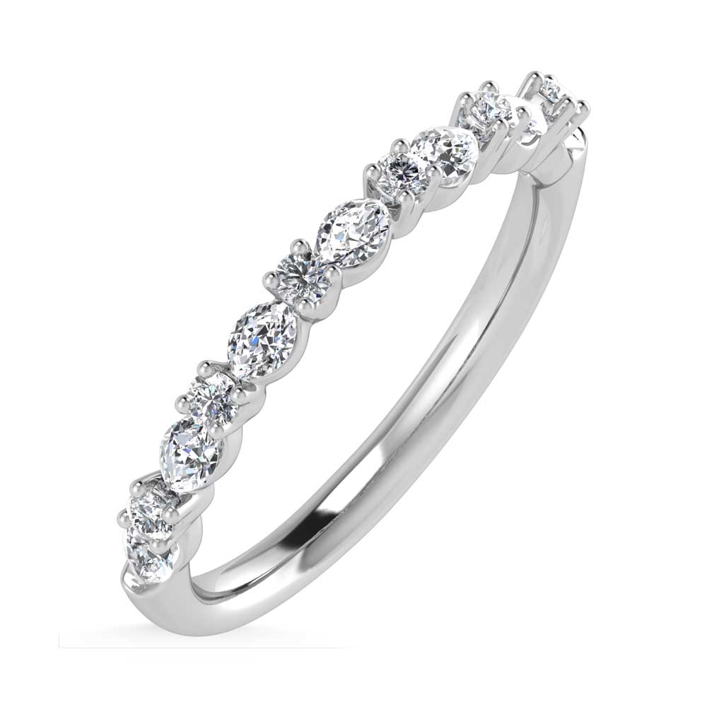 14K White Gold Lab Grown Diamond 5/8 Ct.Tw. Marquise and Round Stackable Band