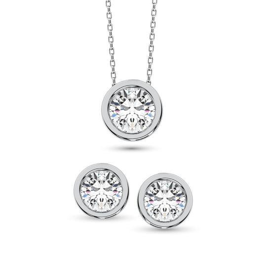 925 Silver Lab Grown Diamond 1/5 Ct.Tw. Earrings and Fashion Pendant With Chain