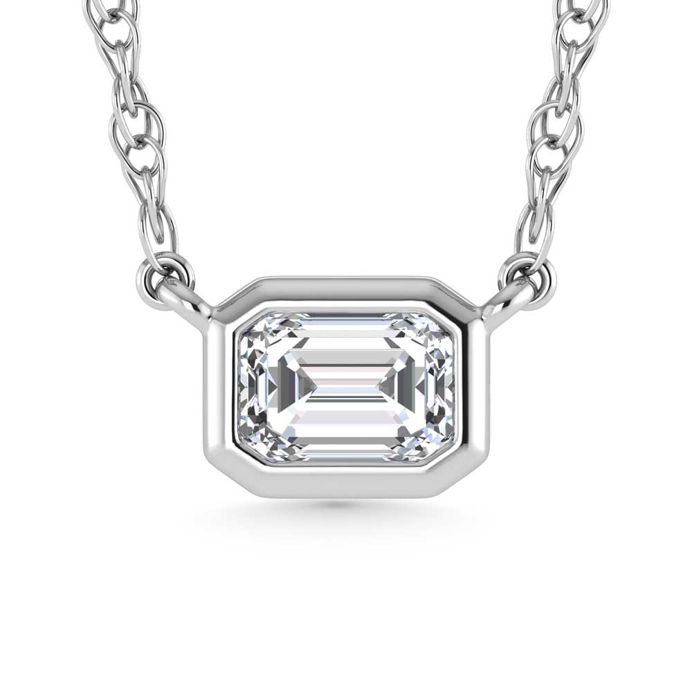 14K White Gold Lab Grown Diamond 1/2 Ct.Tw. Emerald  Shape Solitaire Necklace - 16 inches