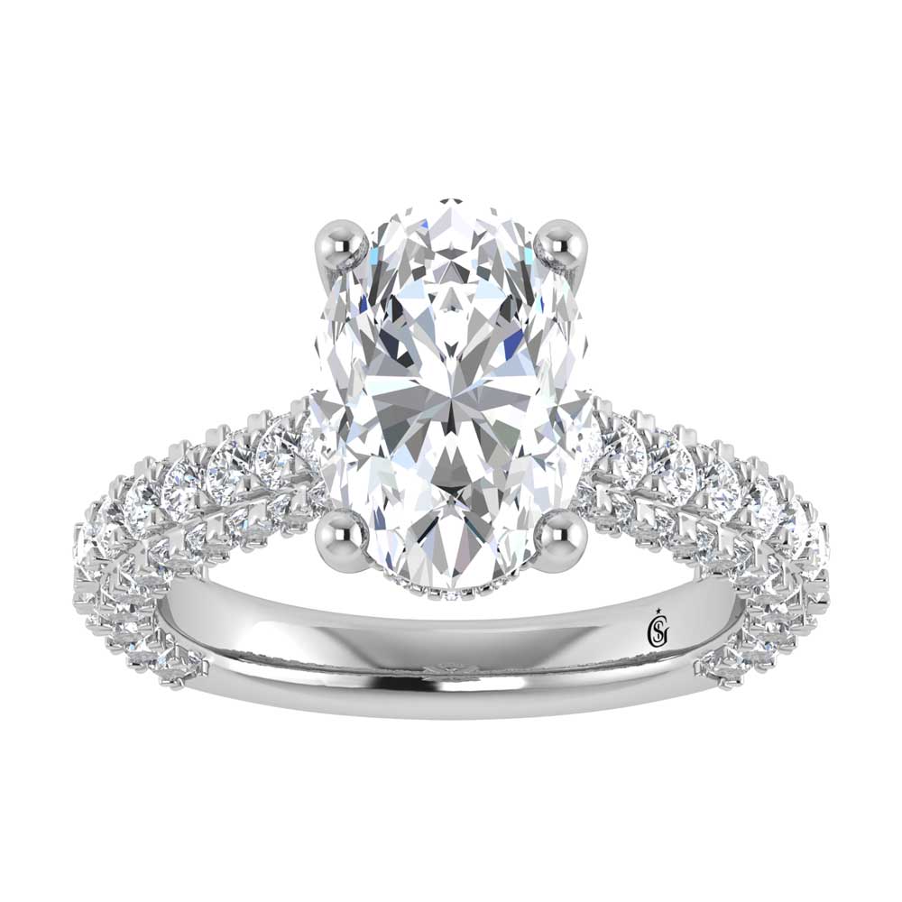 14K White Gold Lab Grown Diamond 4 1/5 Ct.Tw. Oval Shape Engagement Ring (IGI Certified Center 3ct)