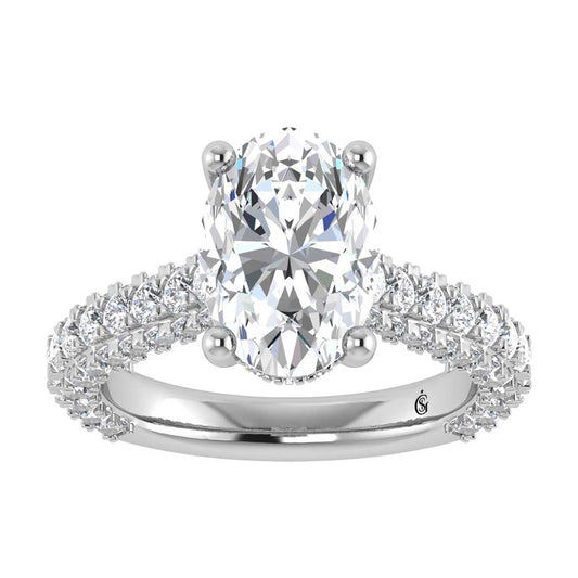 14K White Gold Lab Grown Diamond 4 1/5 Ct.Tw. Oval Shape Engagement Ring (IGI Certified Center 3ct)