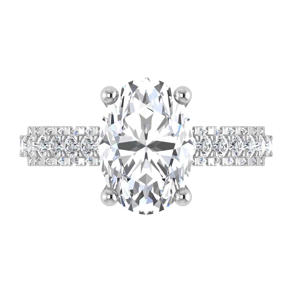 14K White Gold Lab Grown Diamond 4 1/5 Ct.Tw. Oval Shape Engagement Ring (IGI Certified Center 3ct)